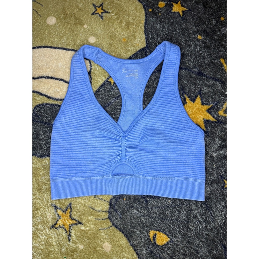 Offline by Aerie Blue Seamless Ruched Keyhole Racerback Sports Bra Medium